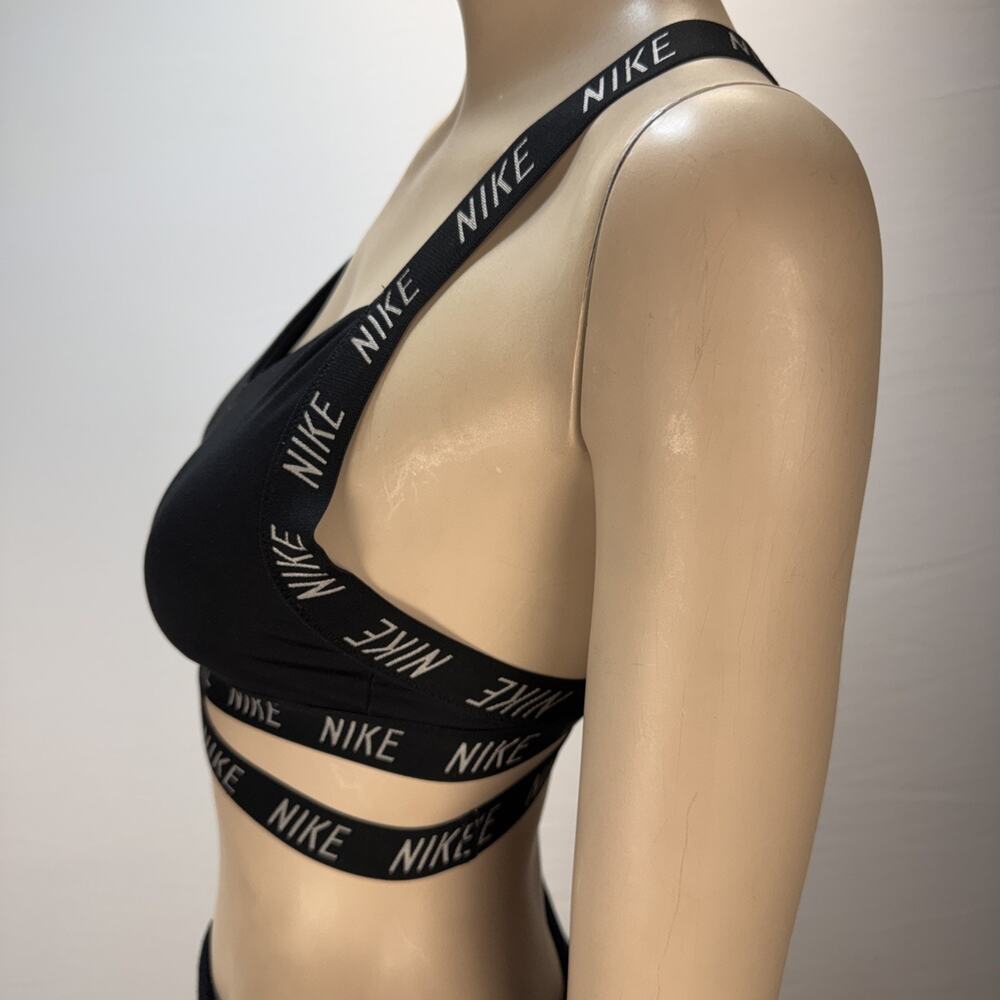 Nike Pro Dri Fit Indy Logo Strappy Sports Bra Size S Black White - Picture 3 of 6